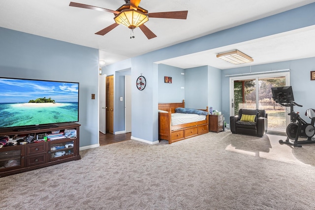 bedroom with carpet floors and ceiling fan