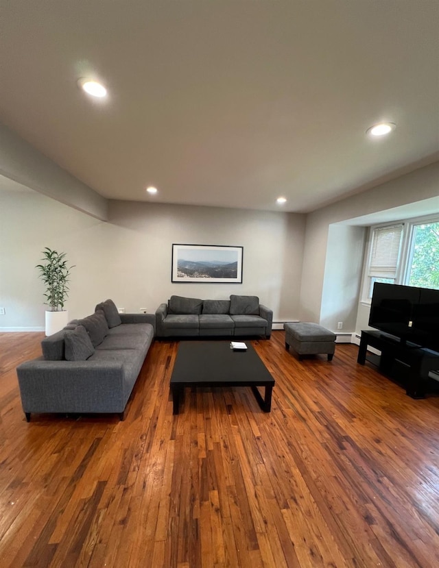 living room with dark wood-type flooring