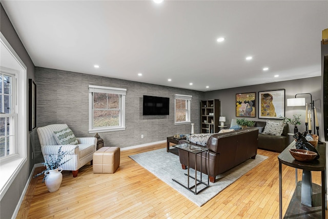 living room with light hardwood / wood-style floors