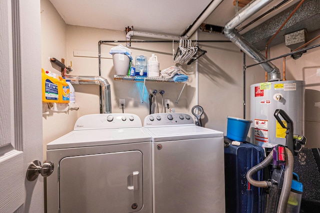 laundry room with washing machine and dryer and water heater