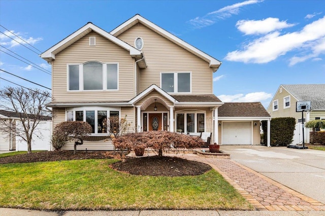 front of property featuring a garage and a front yard