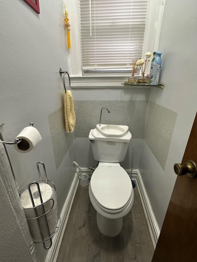 bathroom with hardwood / wood-style floors and toilet