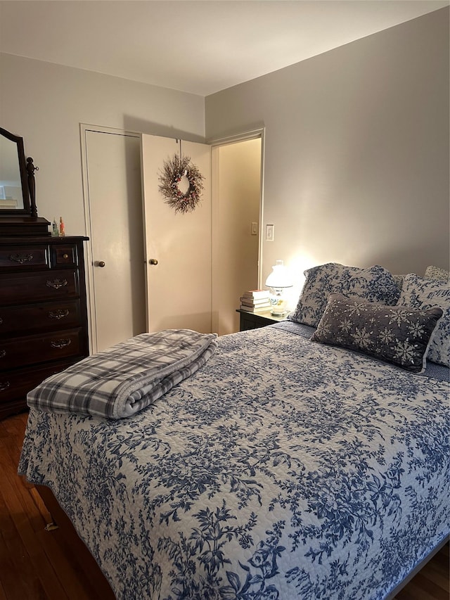 bedroom featuring a closet and dark wood-type flooring