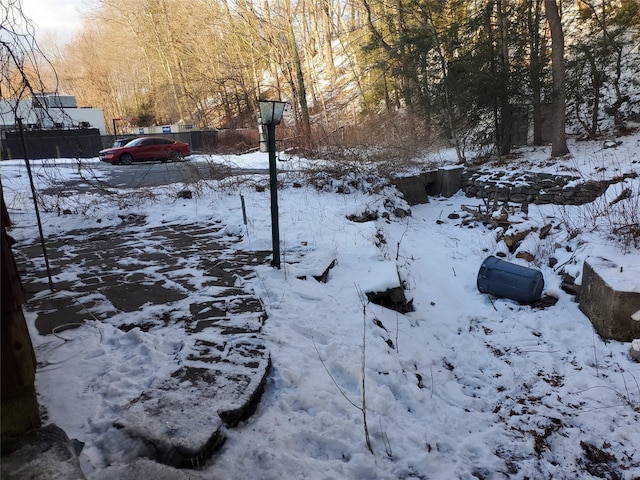 view of yard covered in snow