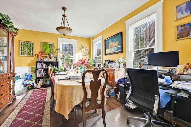 dining area with dark hardwood / wood-style floors