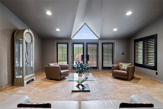 living room with vaulted ceiling