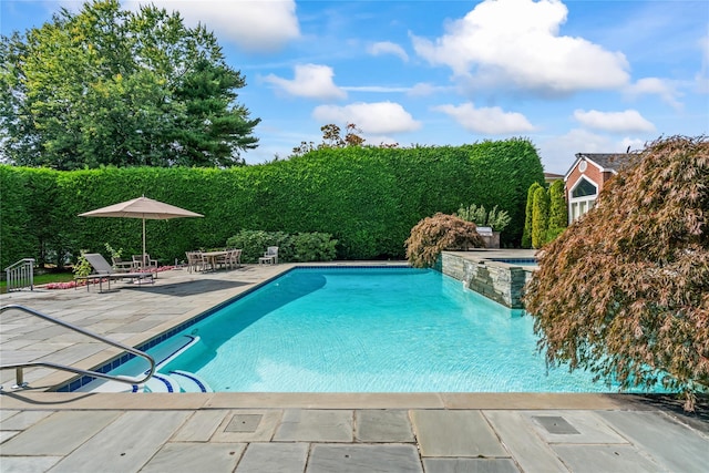 view of swimming pool featuring a patio area and a jacuzzi