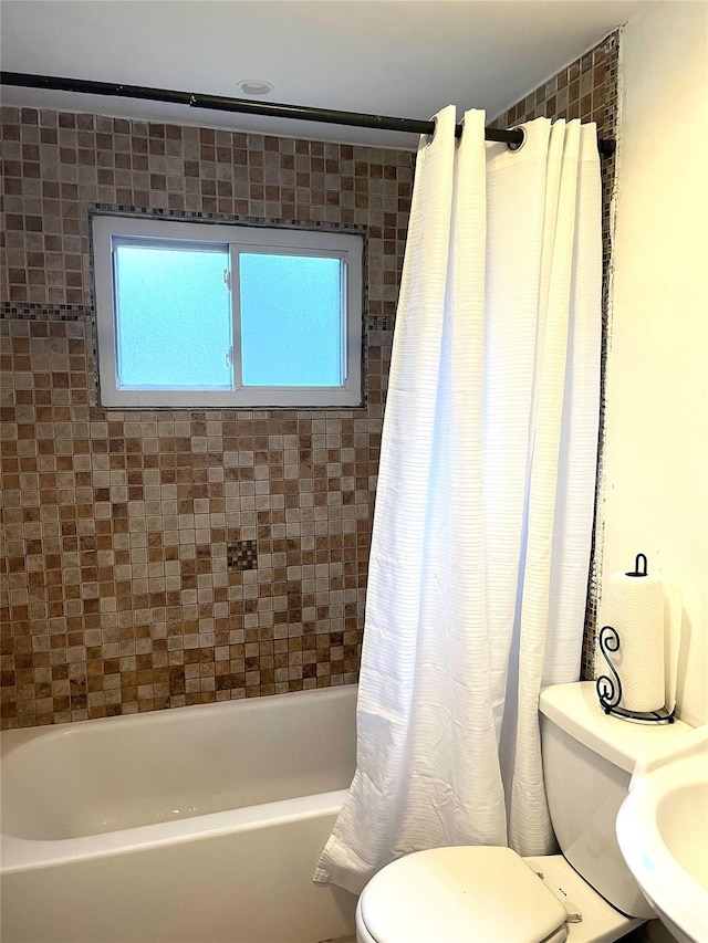 16 Sagewood Dr, Shirley, NY 11967 - full bathroom with toilet, shower / bath combo with shower curtain, plenty of natural light, and a sink