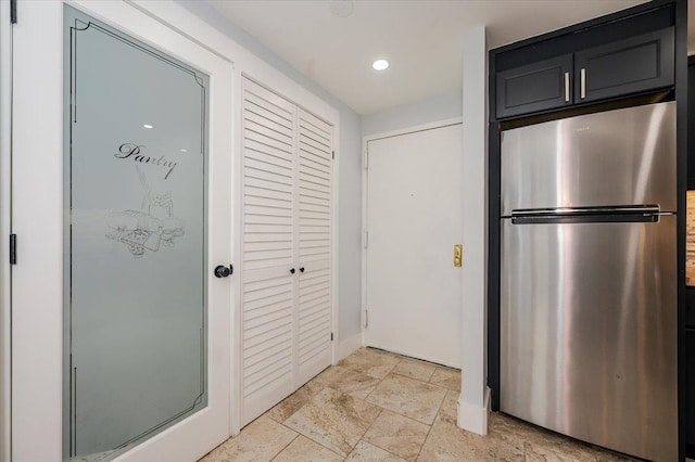 kitchen with stainless steel fridge