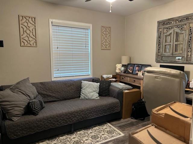 living room with ceiling fan