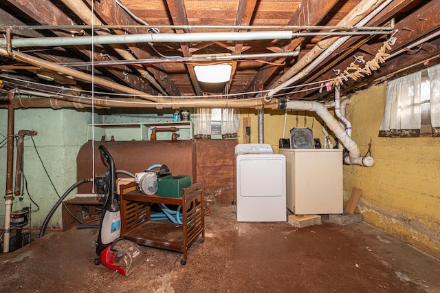 basement featuring separate washer and dryer