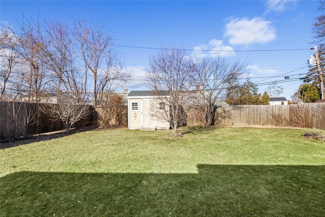 view of yard with a storage shed