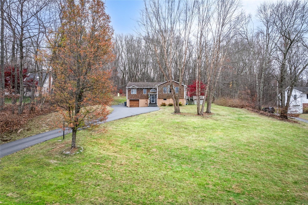 view of yard featuring a garage