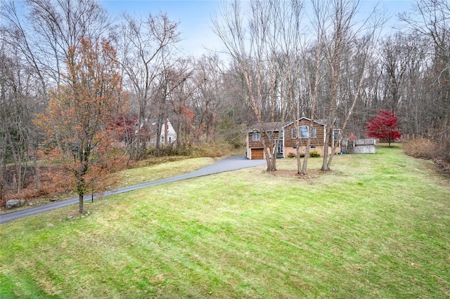 view of yard with a garage