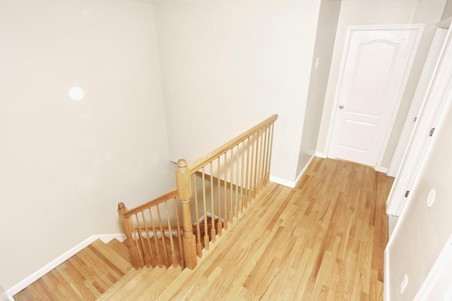 staircase featuring hardwood / wood-style flooring