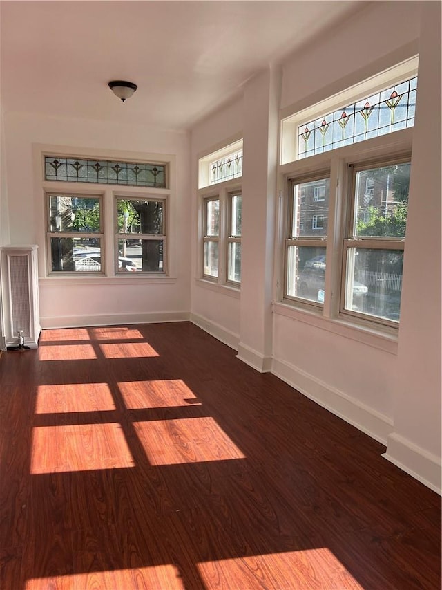 interior space with dark hardwood / wood-style flooring and plenty of natural light