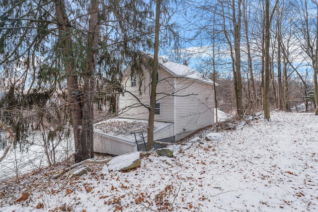 view of snow covered property