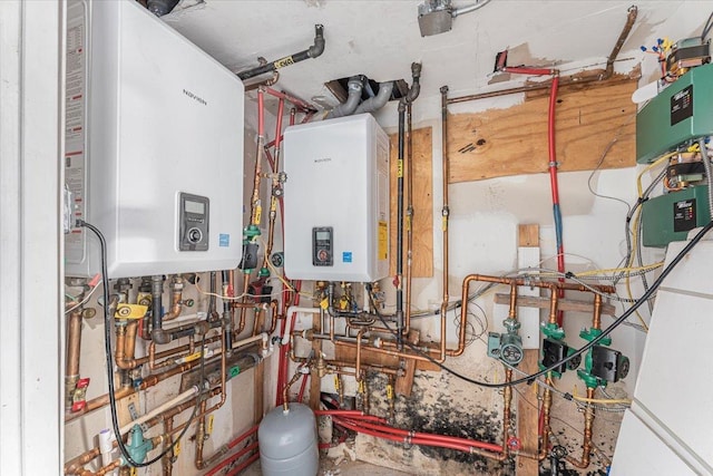 utility room with tankless water heater