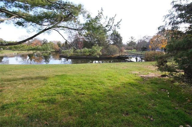 view of yard with a water view