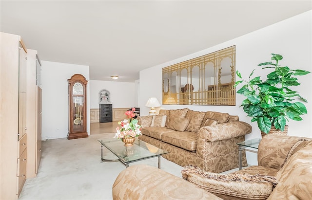 living room featuring light colored carpet