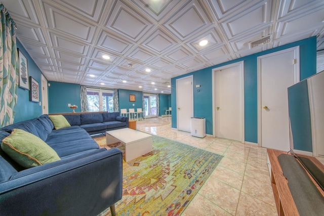 living room with light tile patterned floors