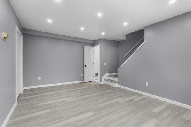 basement with light wood-type flooring