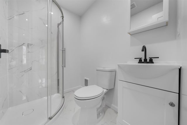 bathroom with toilet, walk in shower, and vanity