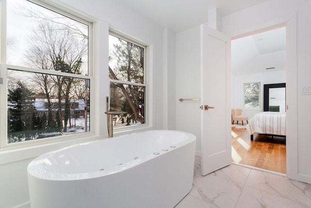 bathroom featuring a tub and plenty of natural light