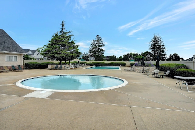 view of swimming pool featuring a patio