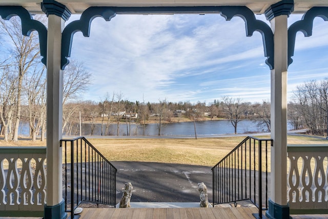 deck with a water view