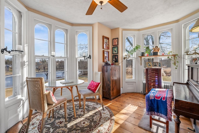 sunroom with ceiling fan and a wealth of natural light