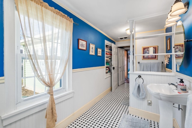 bathroom with crown molding and sink