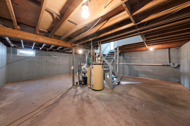 basement featuring gas water heater