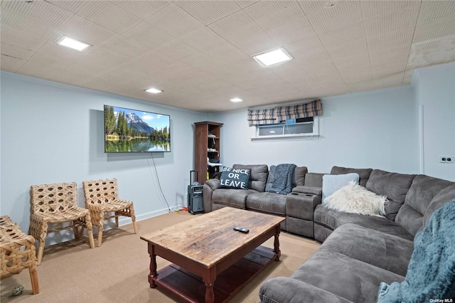 living room featuring light colored carpet