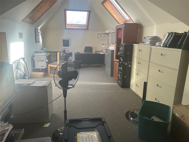 interior space with carpet floors and lofted ceiling