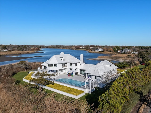 aerial view with a water view