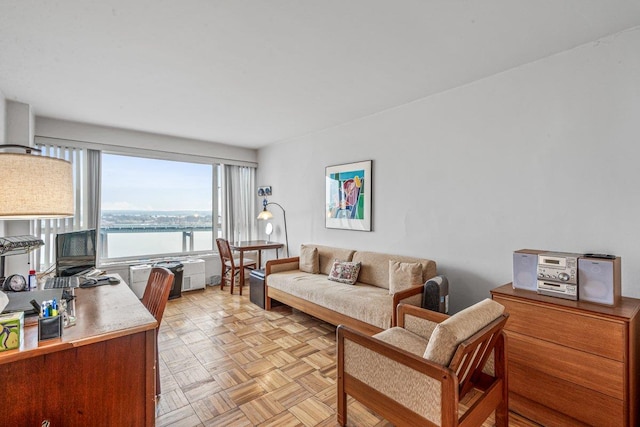 office featuring light parquet flooring