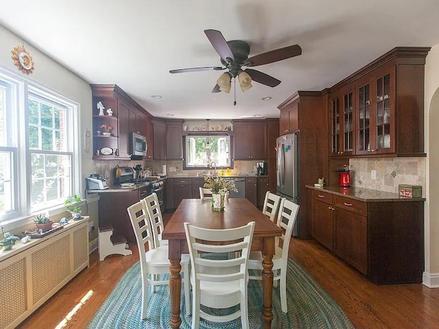 dining room with plenty of natural light, dark hardwood / wood-style flooring, and sink