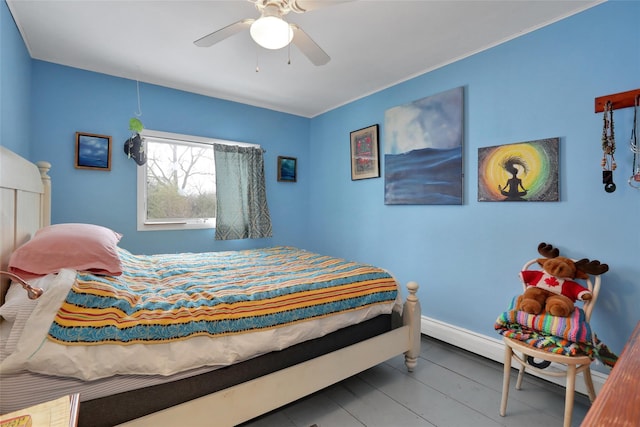 bedroom featuring ceiling fan and wood-type flooring