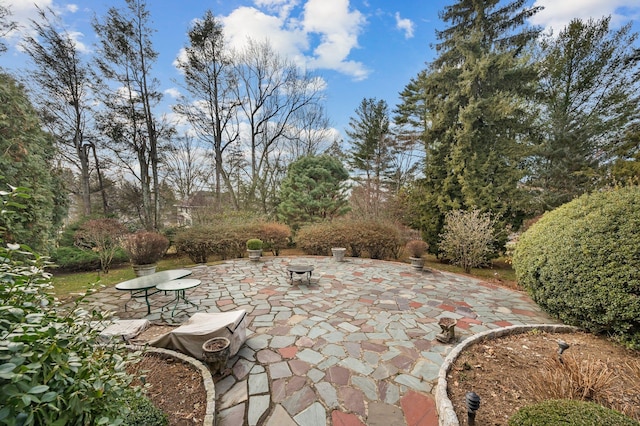 view of patio / terrace with an outdoor fire pit