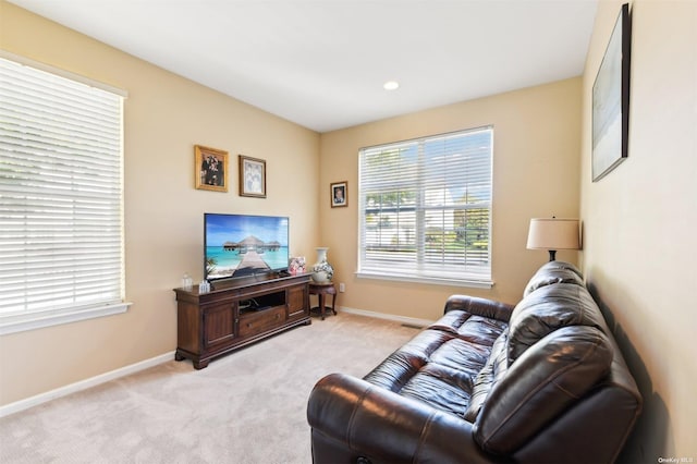 living room with light carpet