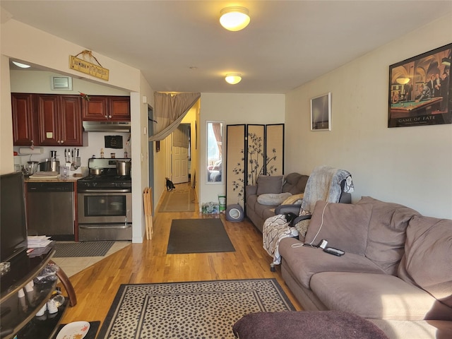 living room with light hardwood / wood-style flooring