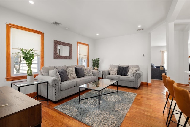 living room featuring light hardwood / wood-style floors