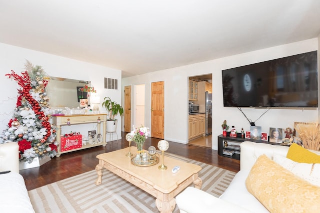 living room with dark hardwood / wood-style floors