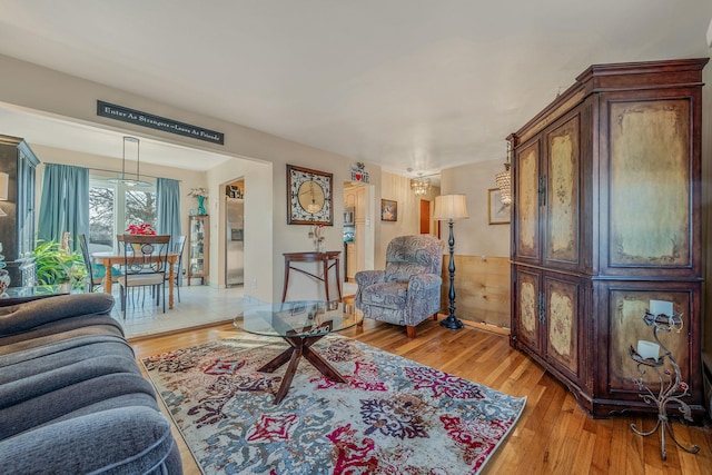 living room with light hardwood / wood-style floors