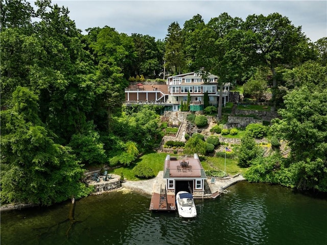 bird's eye view featuring a water view