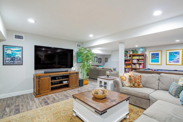 living room with light wood-type flooring