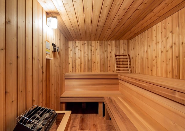 view of sauna / steam room with hardwood / wood-style floors