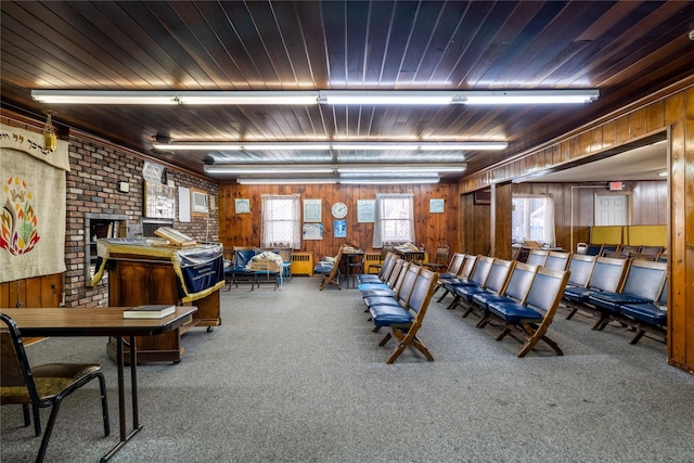 interior space featuring brick wall