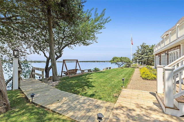 view of yard with a water view